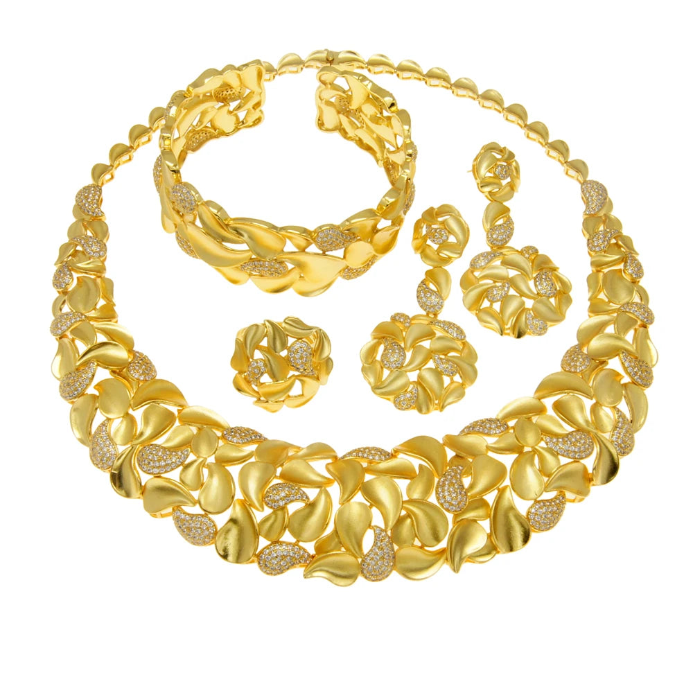 Zhuerrui Crystal Trendy Bangle Earrings Necklace Ring Women Jewelry Sets Nigerian Wedding Bridal Jewelry Sets HZ220502186