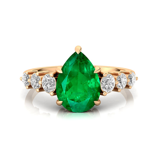 Luxurious 14k Gold Jewelry Unique Round Cut Lab Grown Emerald Gemstone Ring Genuine Diamonds Wedding Anniversary Party Wear Ring
