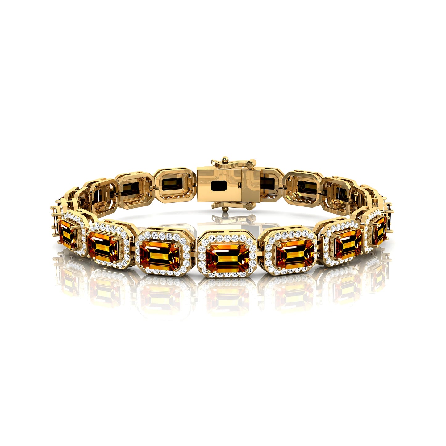 Natural Citrine & Diamond Tennis Bracelet Pure 14K White /Yellow/Rose Gold Luxury Customized Fine Jewelry Gift for Men & Women