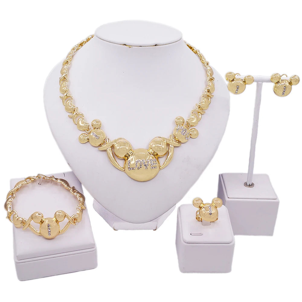 Zhuerrui Christmas Gift I Love You Hugs and Kisses Jewelry Sets American Zircon Gold Plated Cartoon Animals Jewelry Set X0085