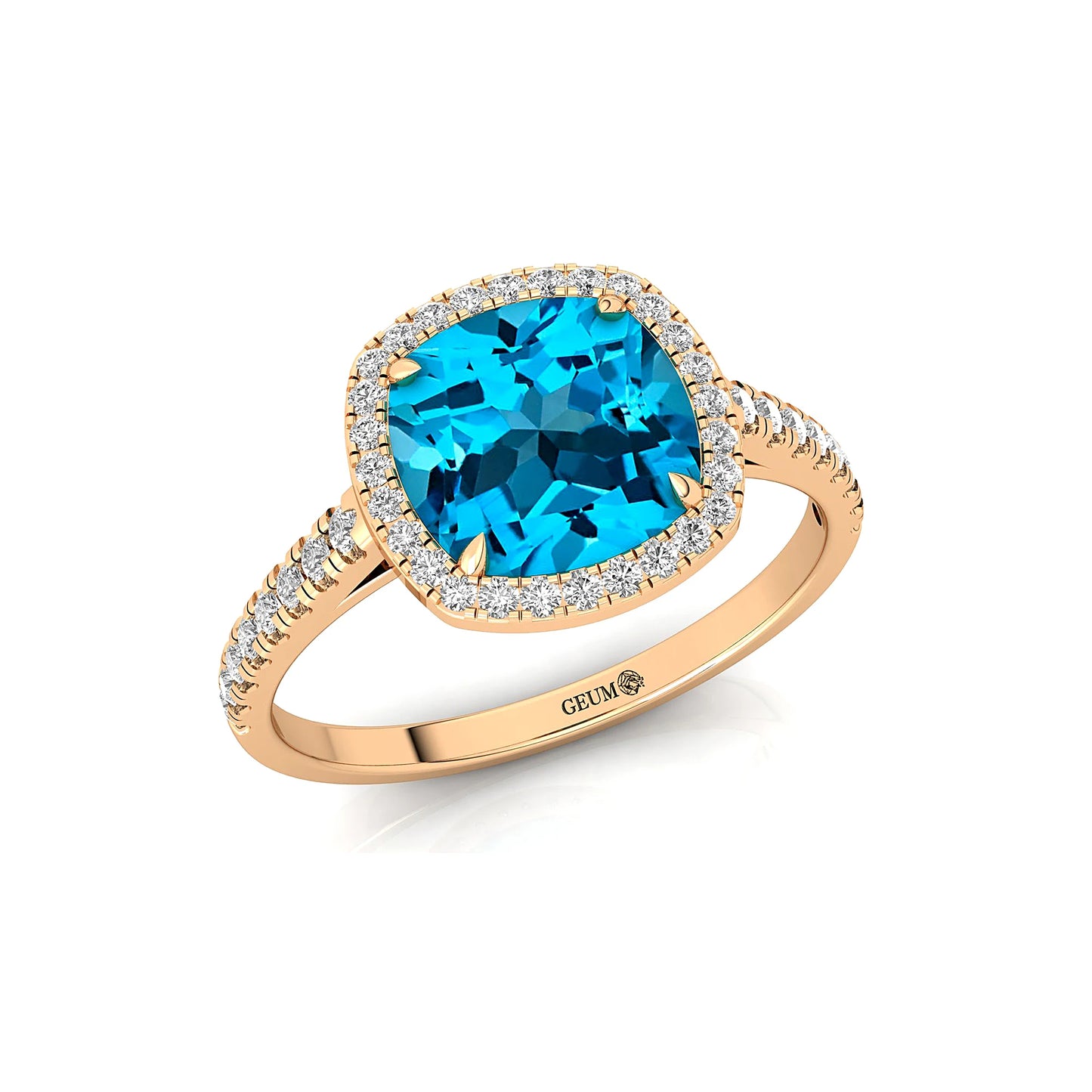 Personalized Classic 14k Solid Gold Halo Wedding Engagement Ring with for Swiss Blue Topaz & Natural Diamond Gift Her Bulk OEM