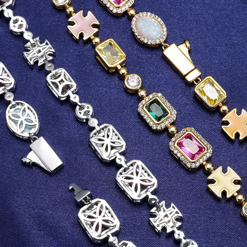 BiG-BOSS Colorful CZ Link Bracelet Men Luxury Gemstone Chain Women Necklace Hip Hop Accessories Custom Supplier Gift Collection