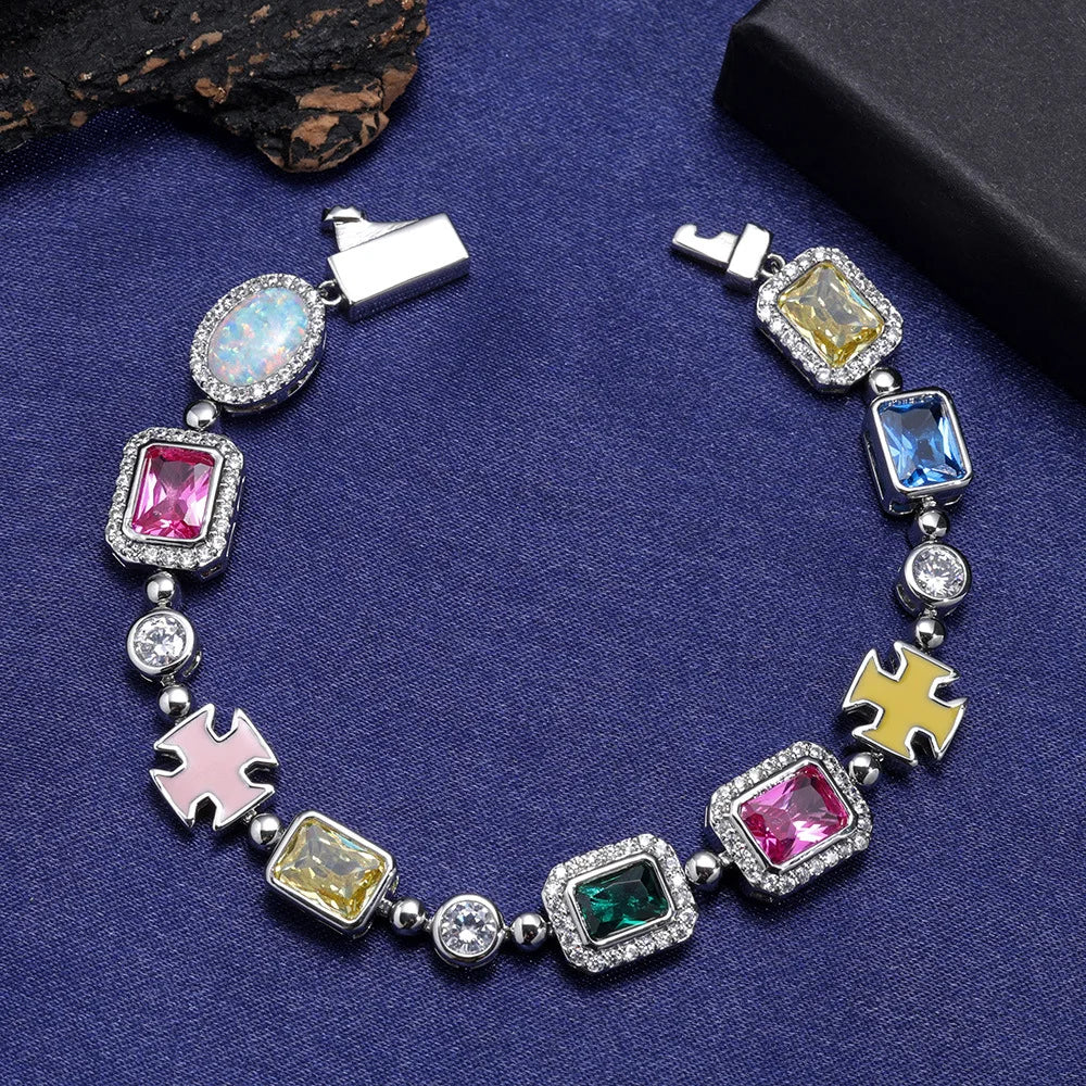 BiG-BOSS Colorful CZ Link Bracelet Men Luxury Gemstone Chain Women Necklace Hip Hop Accessories Custom Supplier Gift Collection