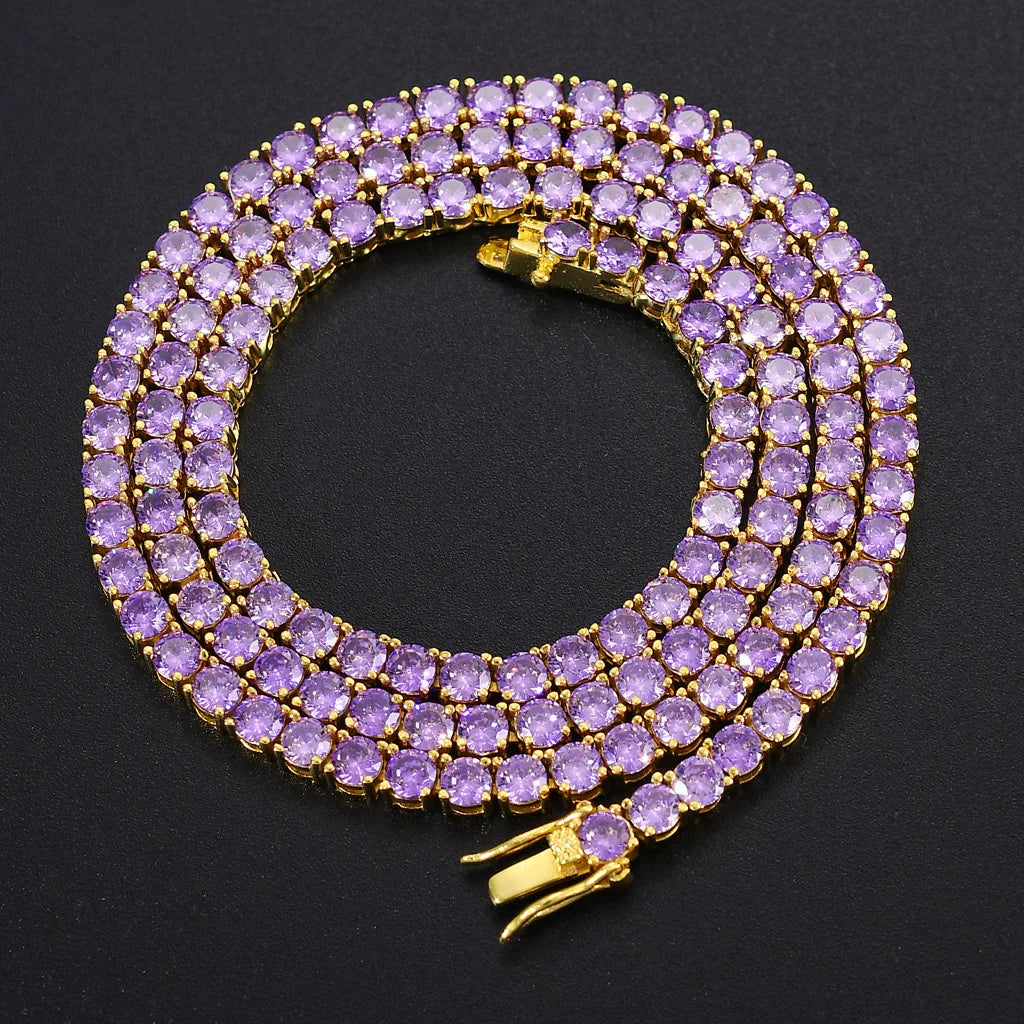 ODM Wholesale Copper Tennis Bracelet 4mm Round Purple CZ Zircon Single Row Chain Luxury Fashion for Men Women Boutique Stores