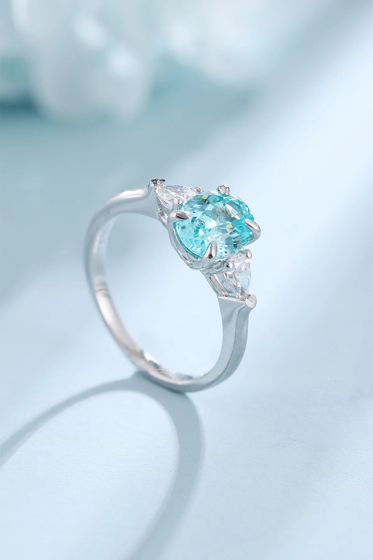 Gemfiori Anster Lab Made Diamonds and Ring S925 Sterling Silver Lab Created Oval Cut Paraiba Women Ring