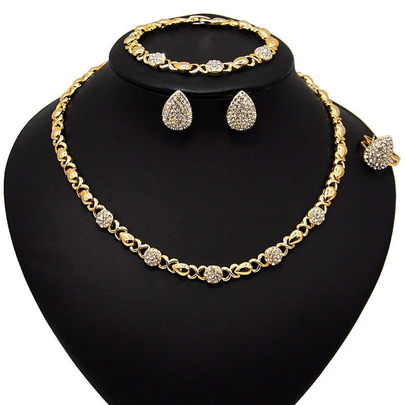 Zhuerrui XOXO Fashionable Women 18K Gold-plated New Design Hot Sale Water Drop Diamond Jewelry Set HM20080414