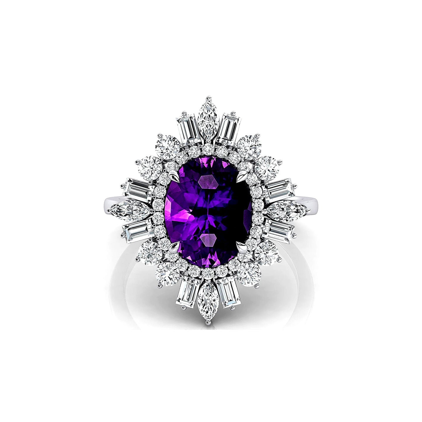 14k Solid Gold Ring Natural Amethyst Gemstone and Real White Diamonds Rhodium Plated Engagement Halo Ring OEM Wholesale Jewelry