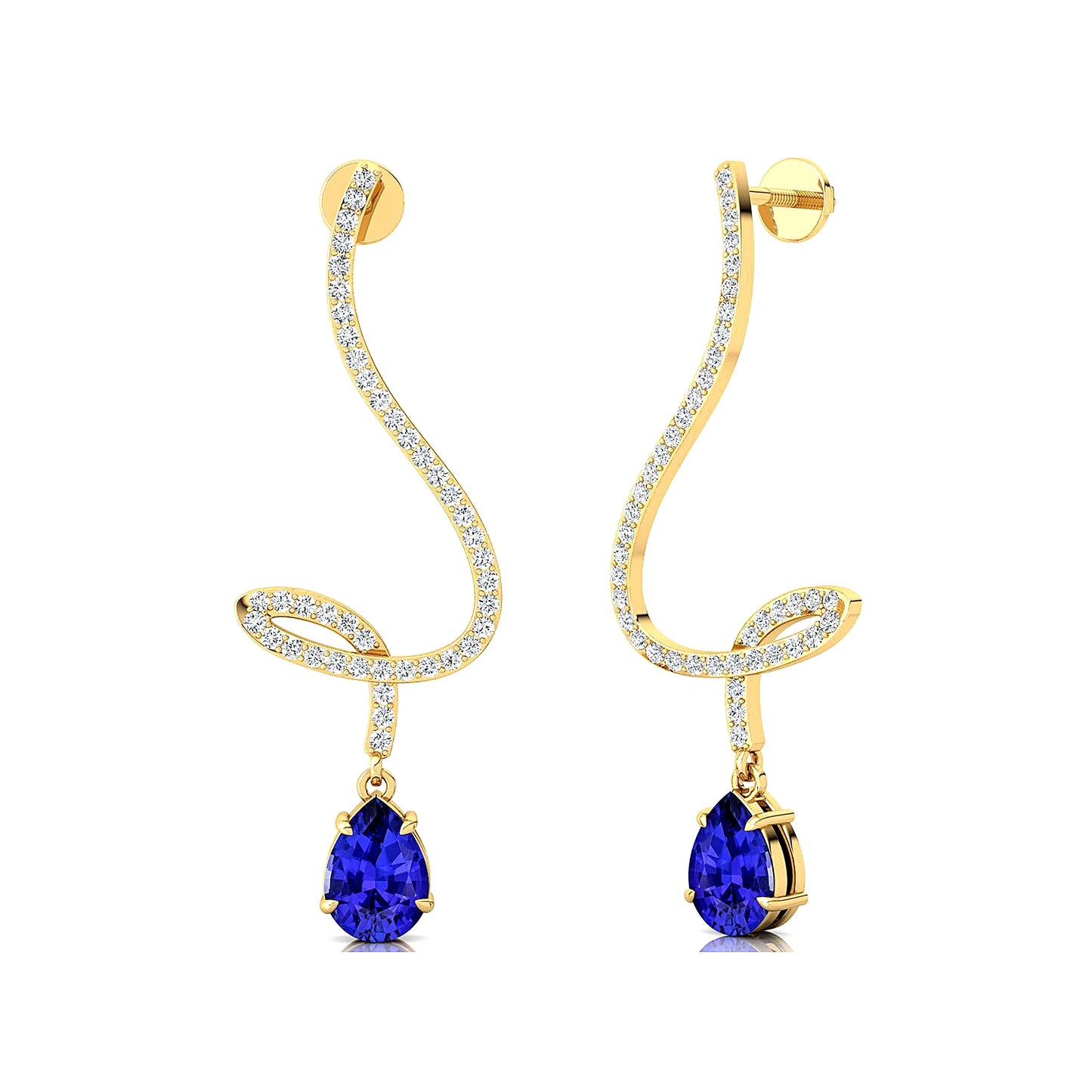 100% Natural Tanzanite Gemstone Fine Real Diamonds OEM Luxurious Trendy Wedding Solid Gold Rhodium Plated Dangling Drop Earrings