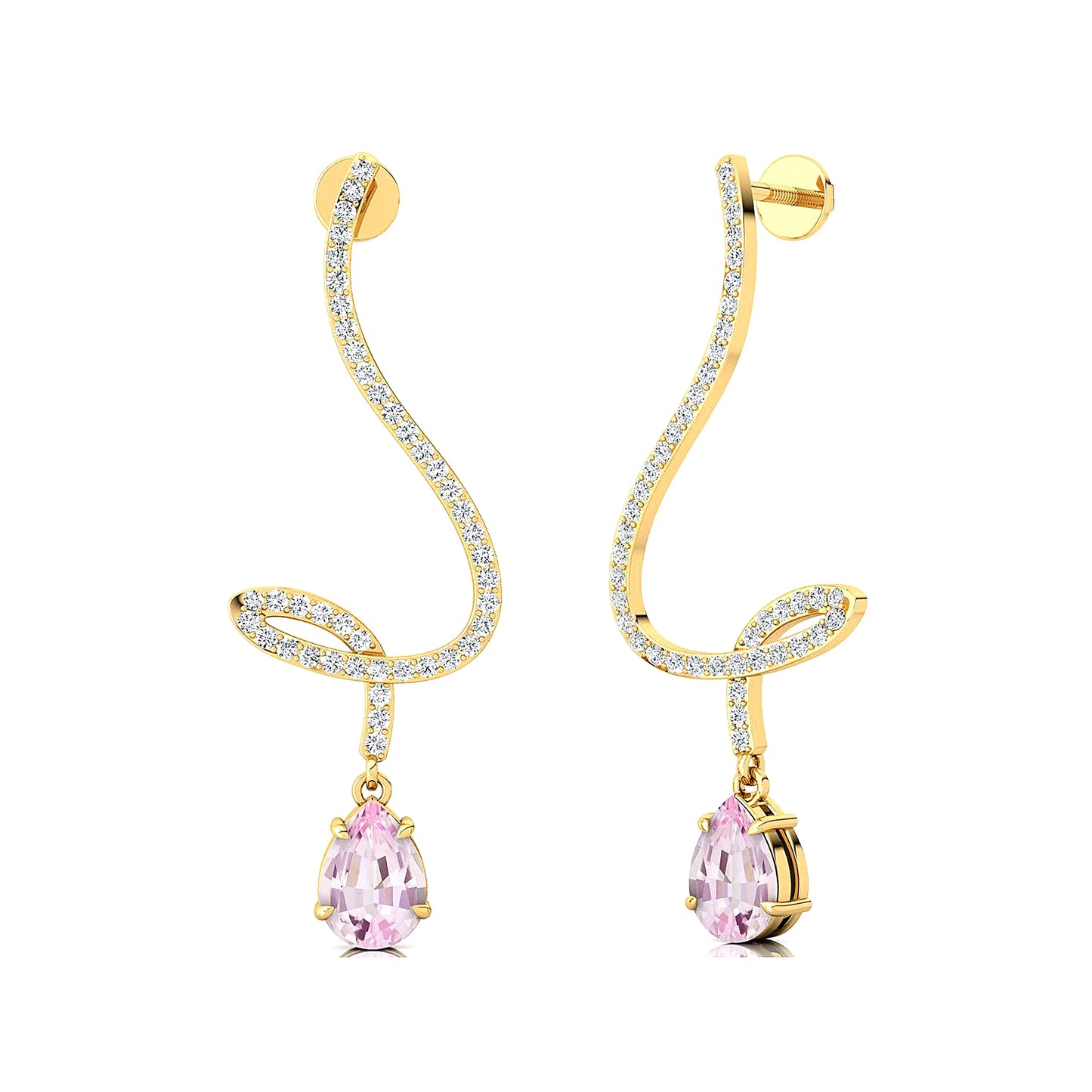 18k Solid Gold Rhodium Plated Dangling Drop Earrings Wedding Jewelry Natural Morganite Gemstone & Real Diamonds Earrings For Her