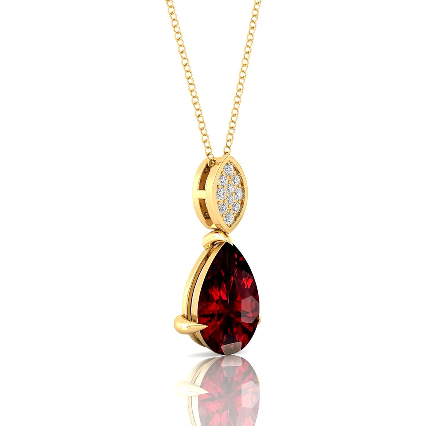 14K Solid Yellow Rose White Gold Rhodium Plated Cute Fancy Teardrop Pear Shaped Pendant Natural Red Garnet Gemstone Pendant Gift