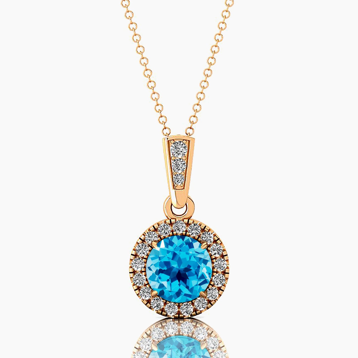 18Kt Solid Gold Cute Rhodium Plated Natural for Blue Topaz Pendant Necklace Real Diamond Women's All Occasion Gift OEM ODM