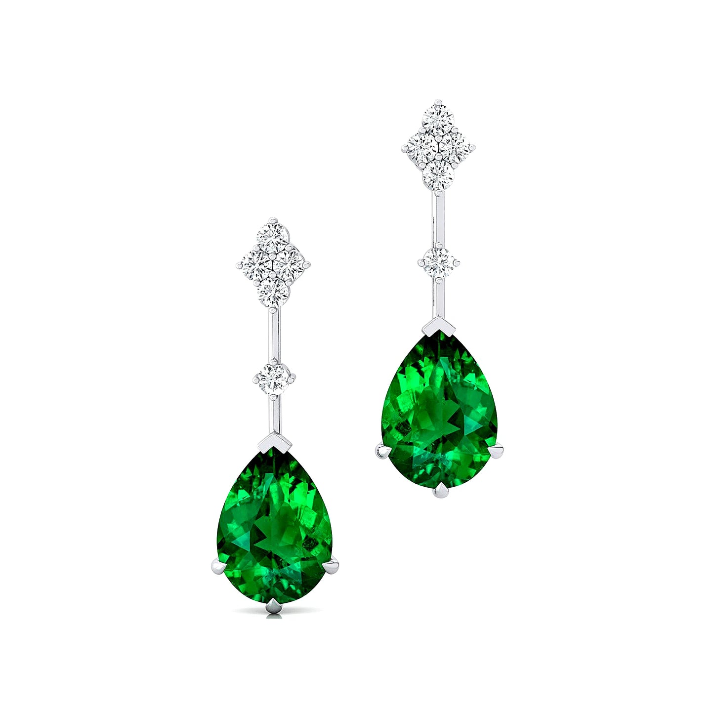 Handmade Cute Dainty Jewelry Lab Grown May Birthstone Emerald Gemstone & Real Diamonds Earrings For Her 18k Gold Rhodium Plated