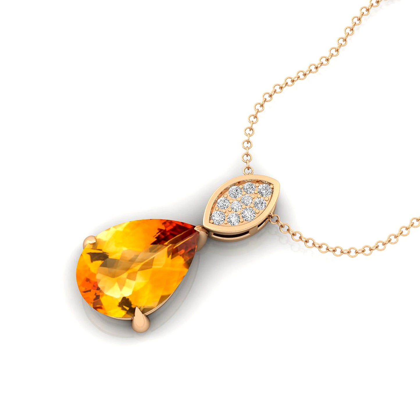 100% Natural Citrine Gemstone Cute Design Tear Drop Pendants Solid Gold Rhodium Plated Prong Set Wholesale Diamond Necklace