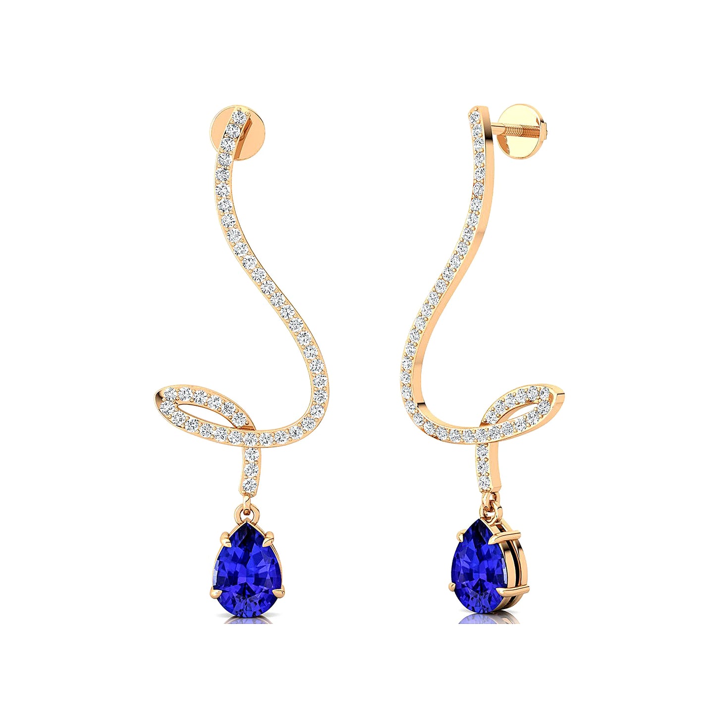 100% Natural Tanzanite Gemstone Fine Real Diamonds OEM Luxurious Trendy Wedding Solid Gold Rhodium Plated Dangling Drop Earrings
