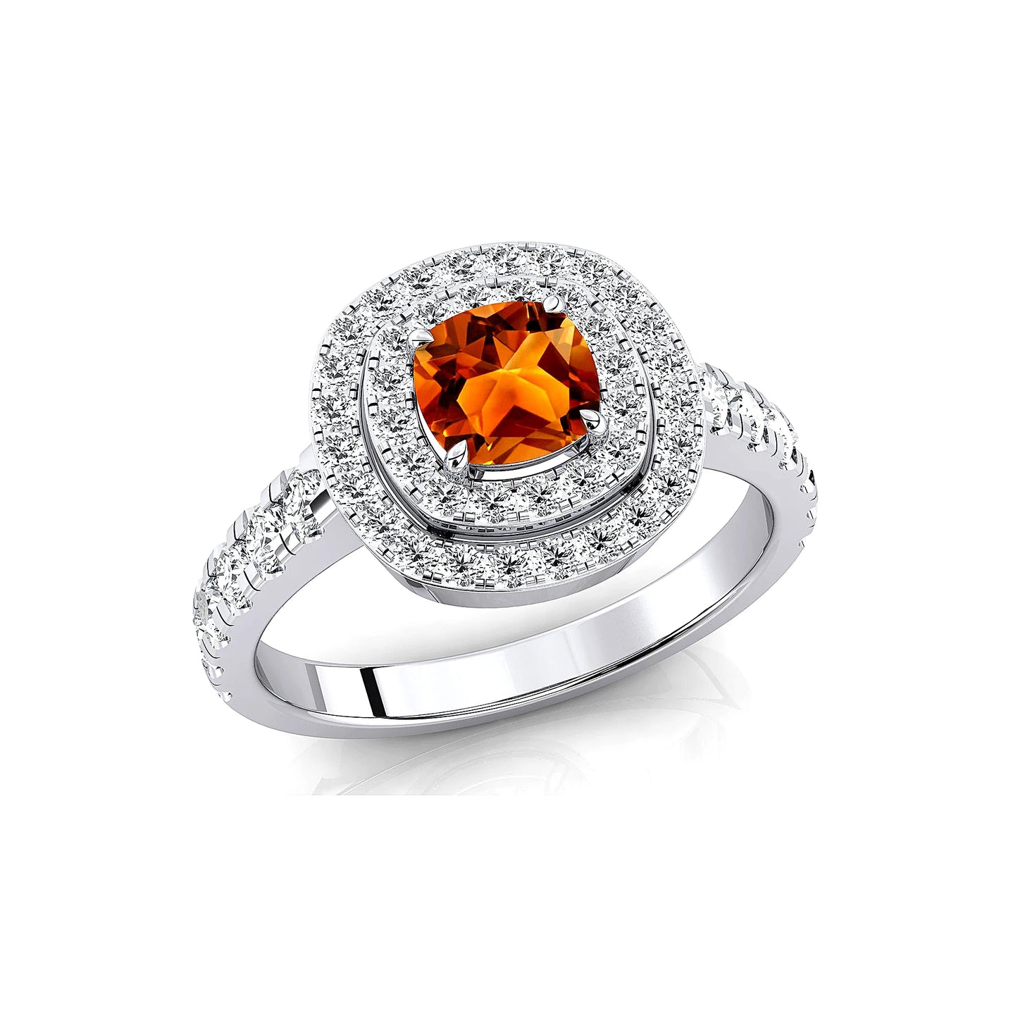 Exquisite Dainty 18k Solid Gold Natural Citrine Gemstone Real White Diamonds Premium Wedding Bridal Rings Rhodium Plated Classic