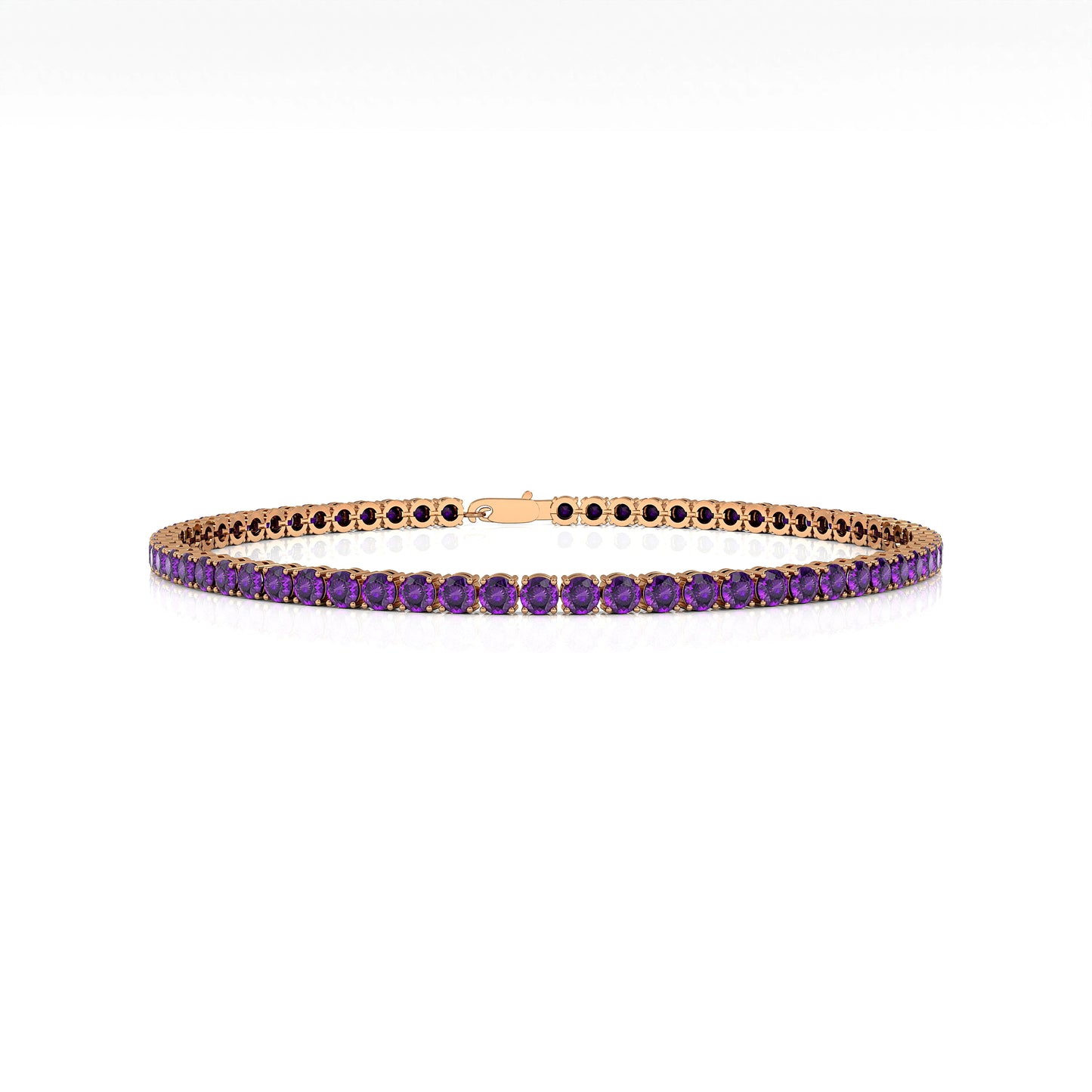 14Kt Pure Gold Natural Purple Amethyst Classic Tennis Chain Bracelet Luxury Fine Jewelry Gift for Party Occasions Unisex