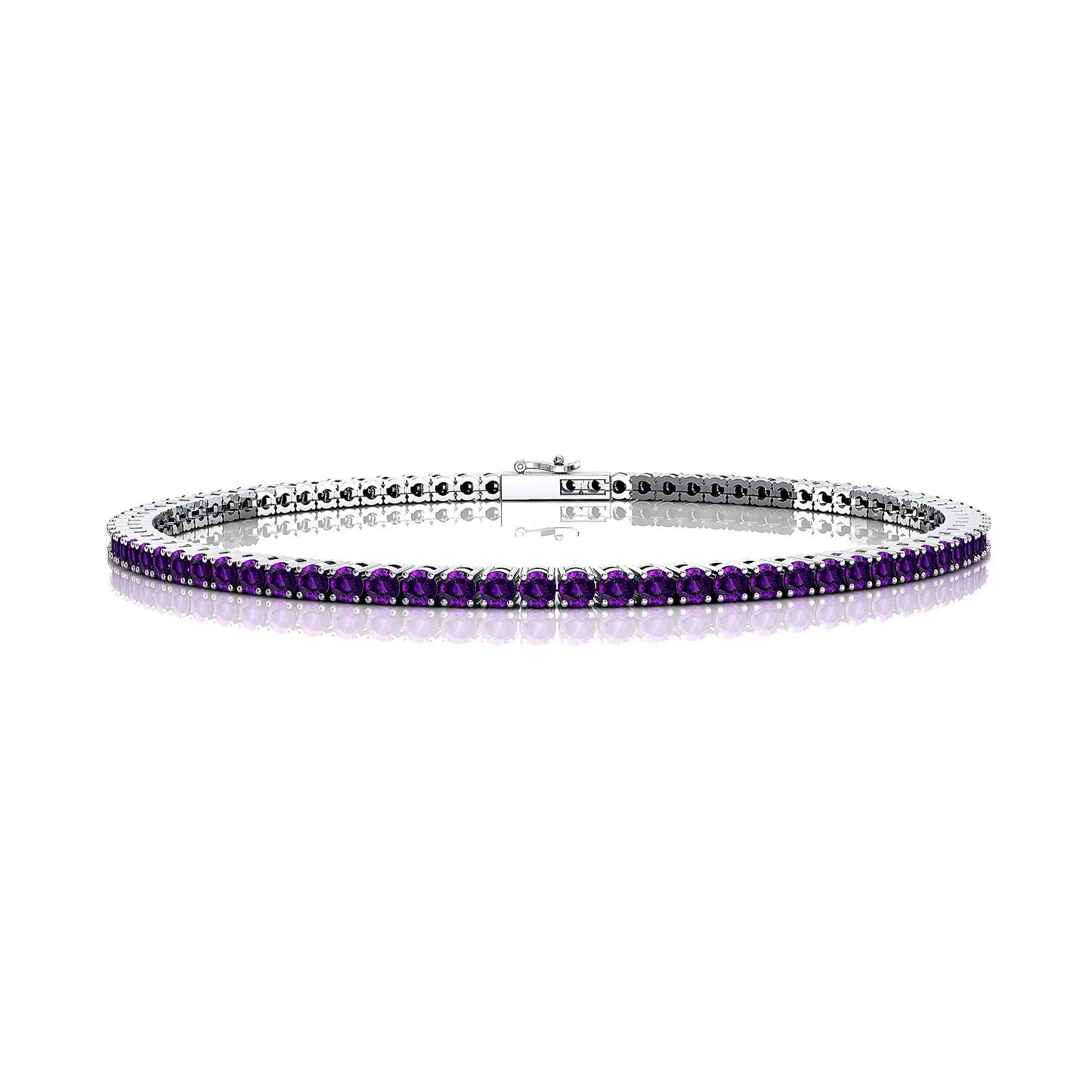 14Kt Pure Gold Natural Purple Amethyst Classic Tennis Chain Bracelet Luxury Fine Jewelry Gift for Party Occasions Unisex