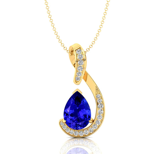 Exquisite Angel Tears Fashionable Natural Tanzanite Gemstone Necklace in 14k Solid Gold With Genuine IGI Certified Diamonds OEM