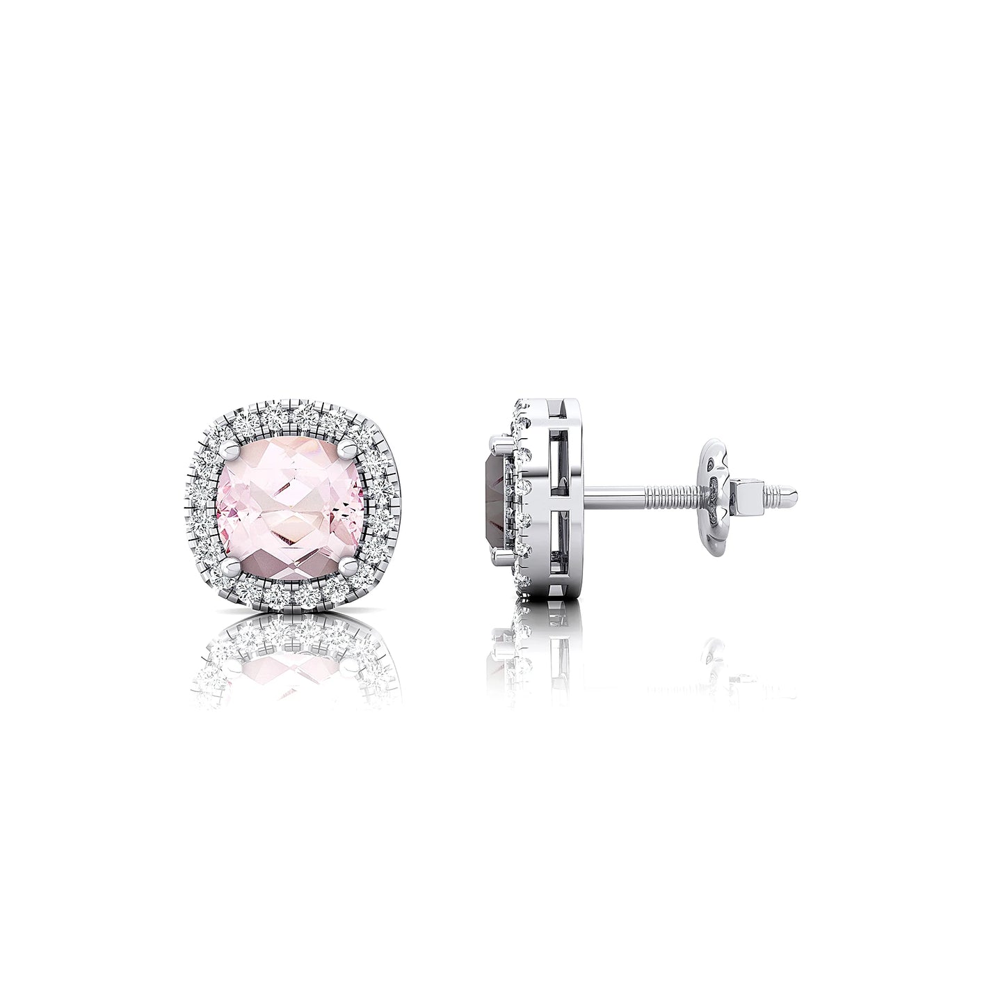 18k Solid Gold Halo Solitaire Earring Studs For Women Natural Morganite Gemstone With Real Certified Diamonds Earrings For Gift