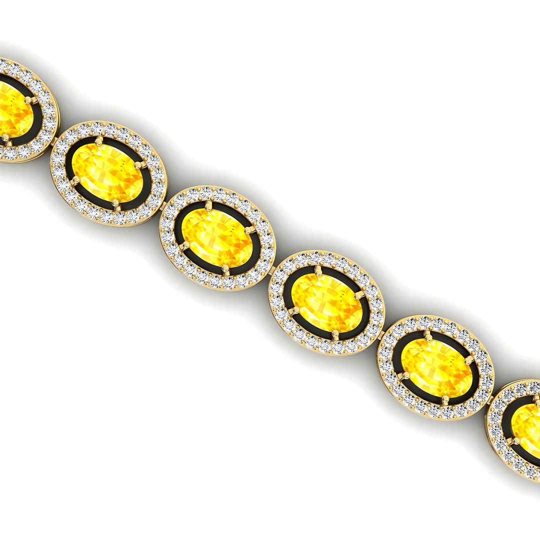 14K Gold Luxury Women Men Yellow Sapphire & Diamond Tennis Bracelet Mother Day Engagement Wedding Large Sapphire Tennis Bracelet