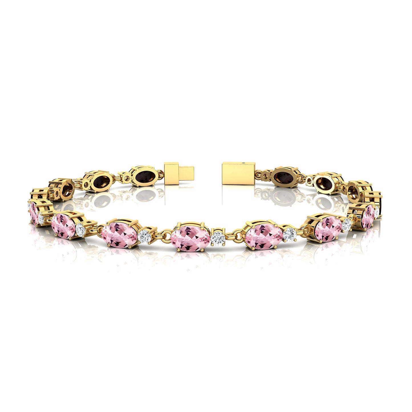 Fine Jewelry 14k Gold Natural Oval Shape Morganite and Round Diamond Tennis Bracelet Custom Length 2.2mm Iced Out Tennis Chains