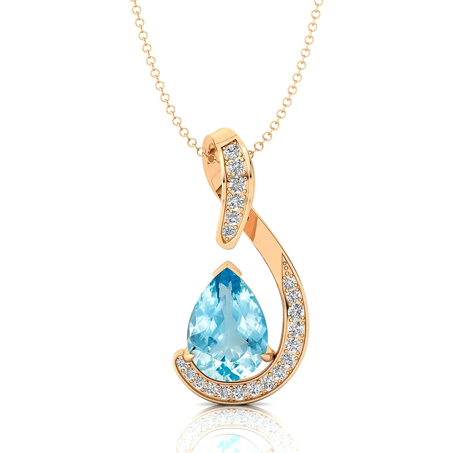 18k Solid Gold Diamond Necklace With Exquisite Pear Shape Natural Aquamarine Gemstone and IGI Certified Real Diamonds Bulk OEM