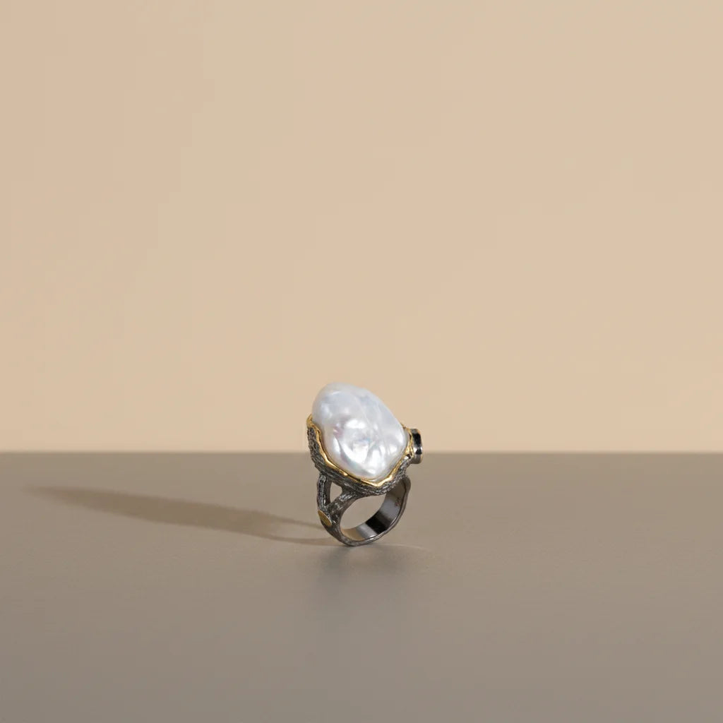 Natural Button Pearl Ring Design New 925 Sterling Silver Ring Jewelry for Party