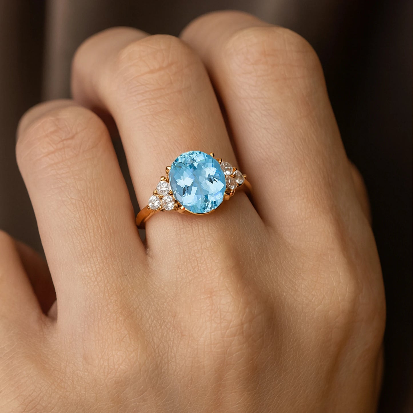 Latest Design Handmade Natural Aquamarine Gemstone Real Diamond Halo Solitaire Rings 18k Solid Gold Prong Setting Ring Jewelry