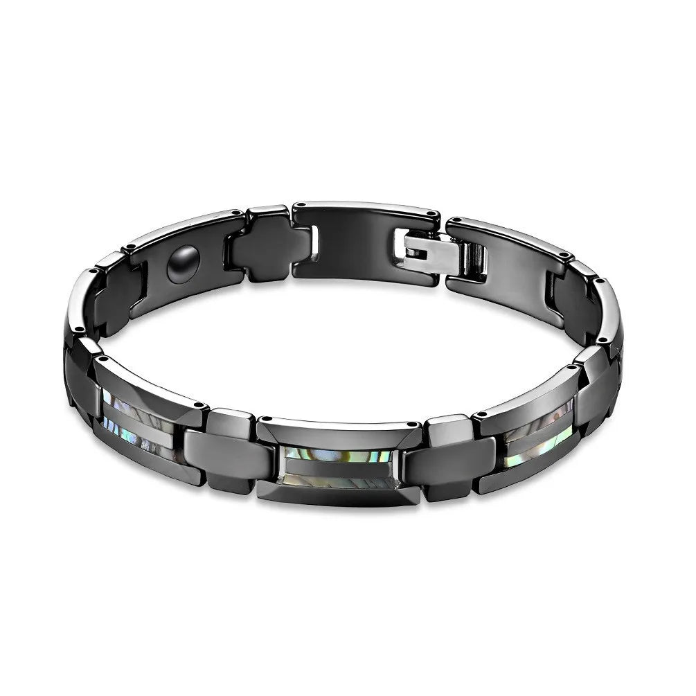 Factory Simple Tungsten Steel Ceramic Bracelet for Men Epoxy Resin Wood Shell Inlay High Polish Export Jewelry Gift Supplier
