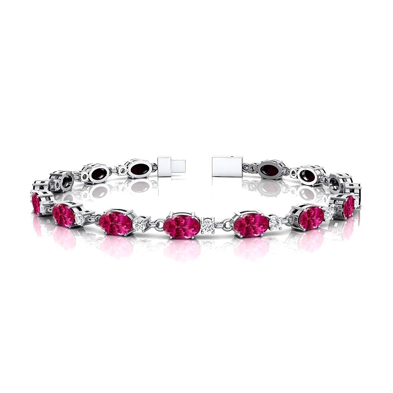14K Gold Genuine Oval Shape Pink Sapphire Gemstone Stackable Tennis Bracelet For Unisex Hot Sale Good Quality Tennis Bracelets