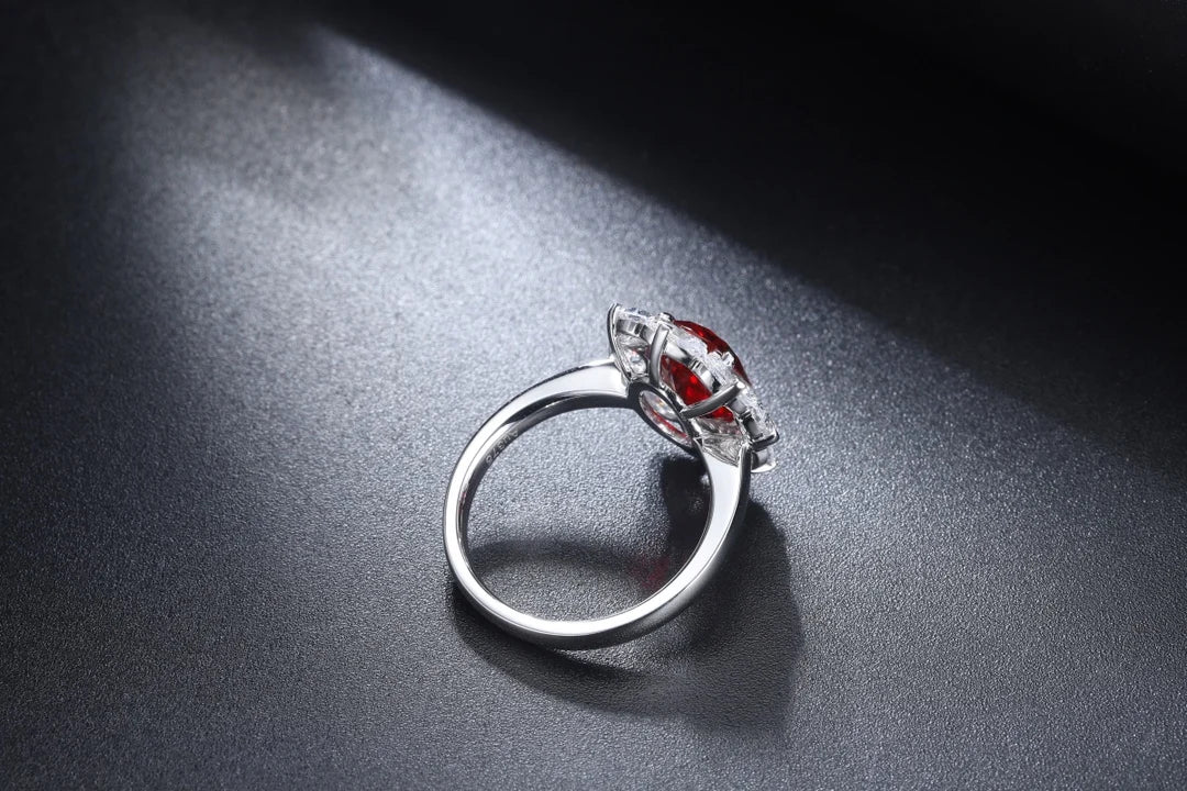 Gemfiori Anster Oval Cut Lab Made Diamonds and Ring S925 Sterling Silver Lab Created Ruby Women Ring
