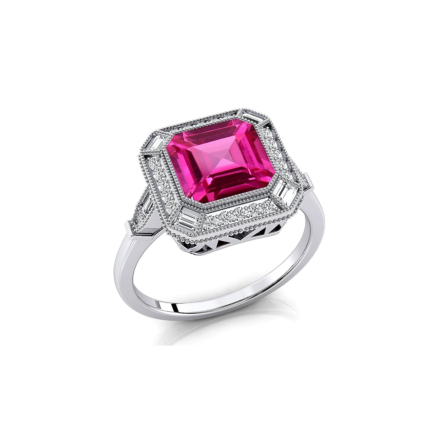 Lab Grown Pink Sapphire Solid 18k Gold Rhodium Plated Natural Pave Diamond Luxurious Engagement Ring Bridal Jewelry Wholesale