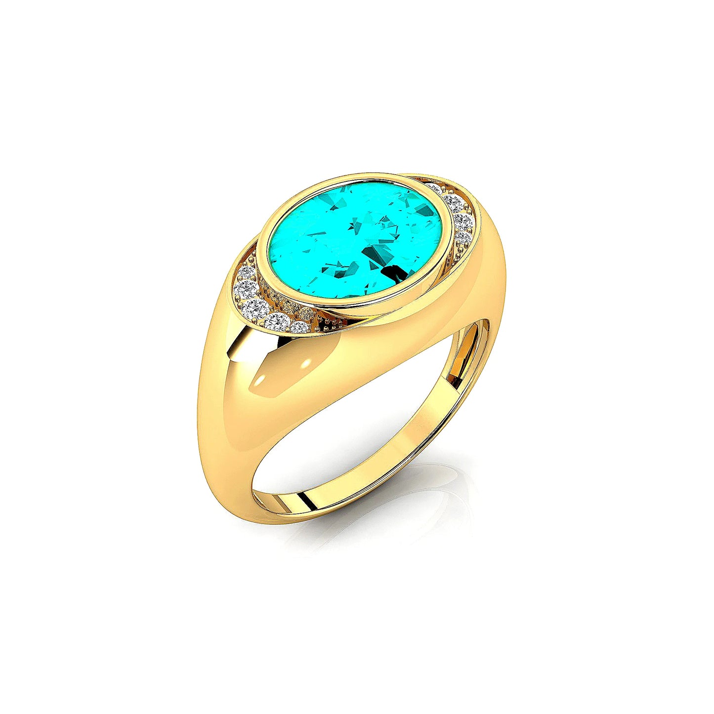 Luxurious Wedding 18k Solid Gold Rhodium Plated Signet Ring Studded Real Diamonds and Lab grown Paraiba Tourmaline Gemstone