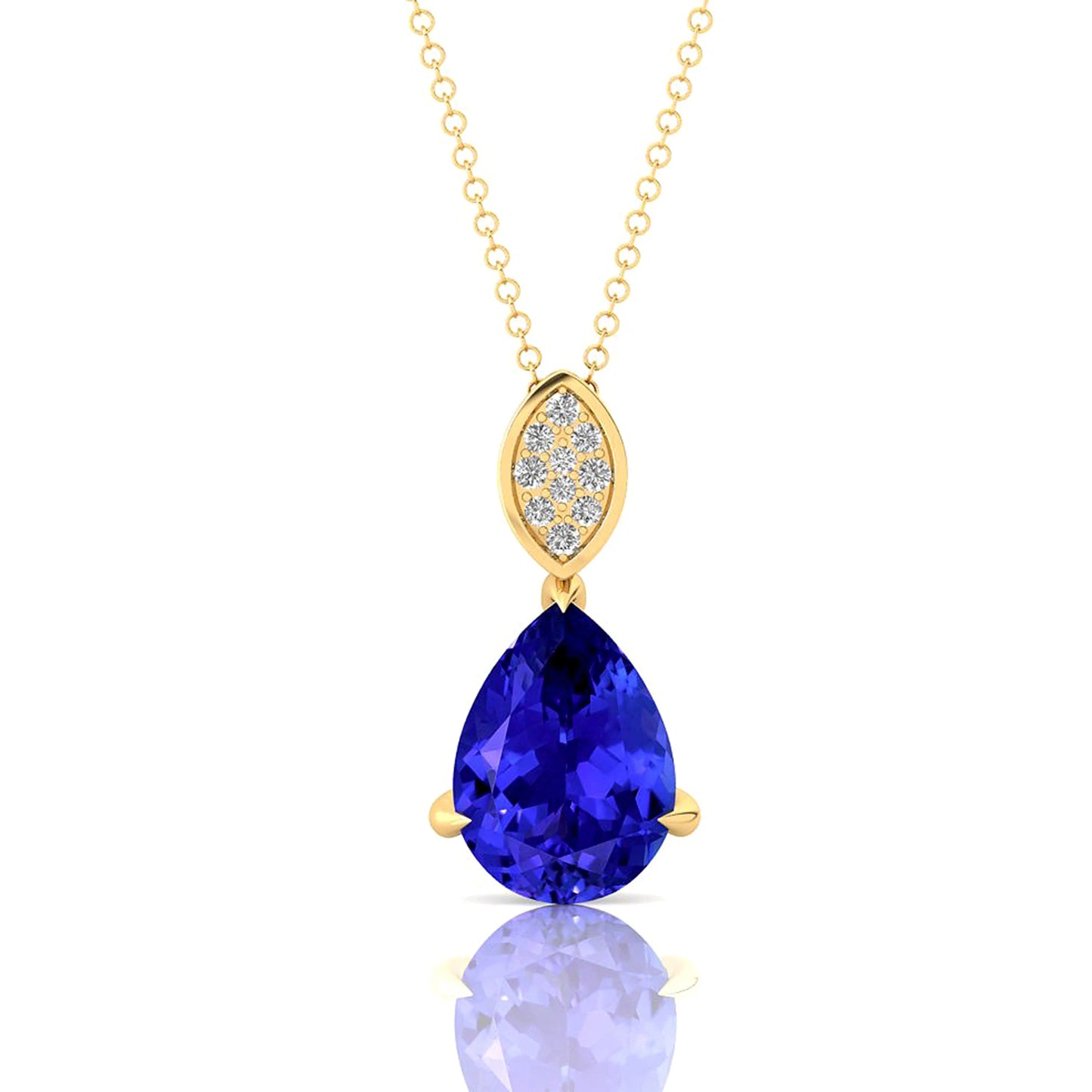 Luxurious Solid 14K Rose/Yellow/White Gold Cute Teardrop Charms Pendant Necklace Natural Tanzanite Stone Real Diamonds Pendant
