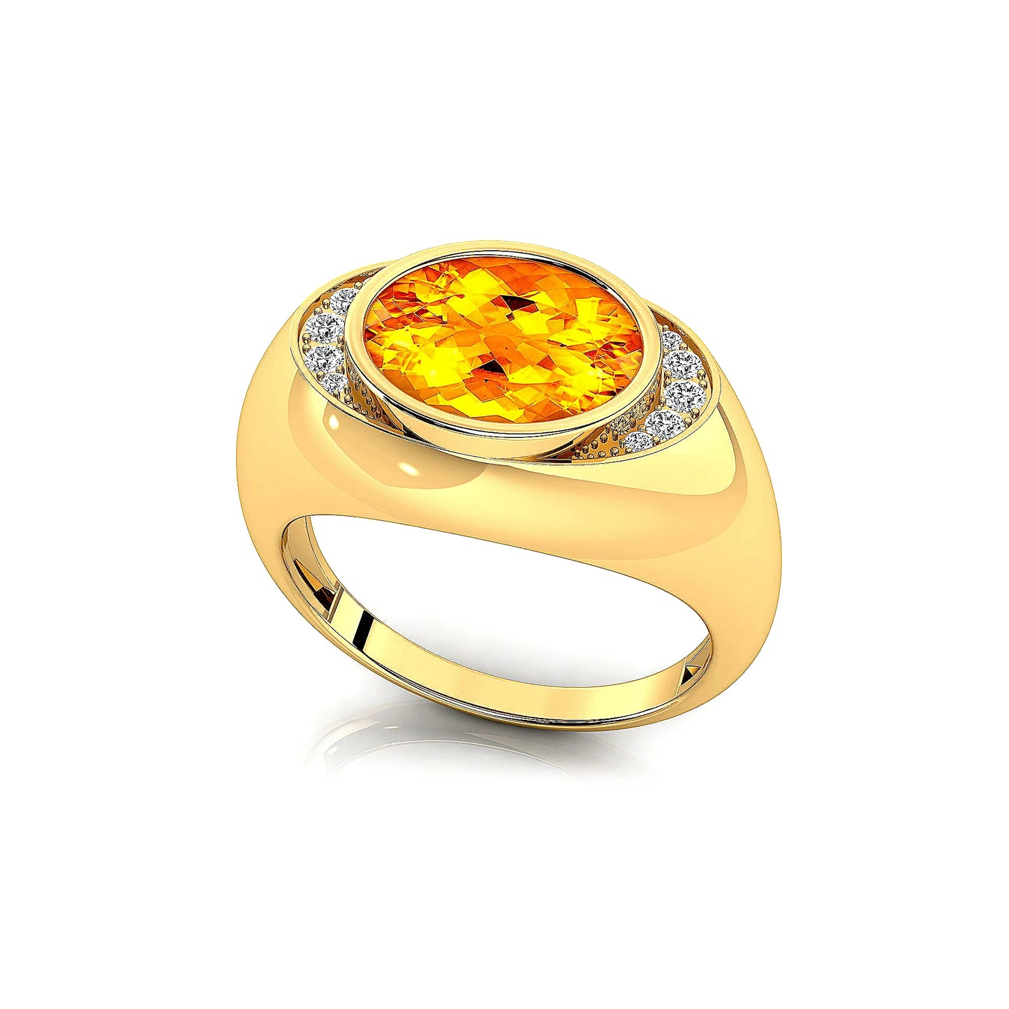 18Kt Solid Gold Rings Natural Citrine Gemstone Luxurious Signet Rings 10 Real White Diamonds Rhodium Plated Wedding Ring For Her