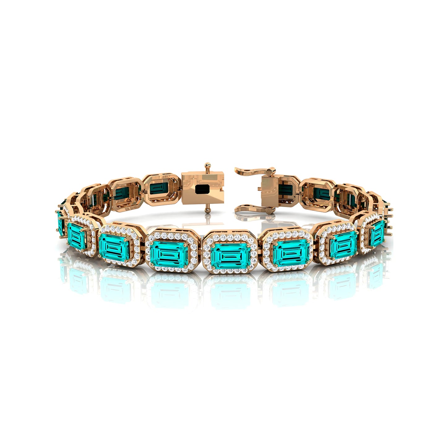 14k Pure Gold 2.2mm Lab Grown Paraiba Tourmaline Gemstone With Diamond Tennis Bracelets Classic Handmade Unisex Diamond Bracelet
