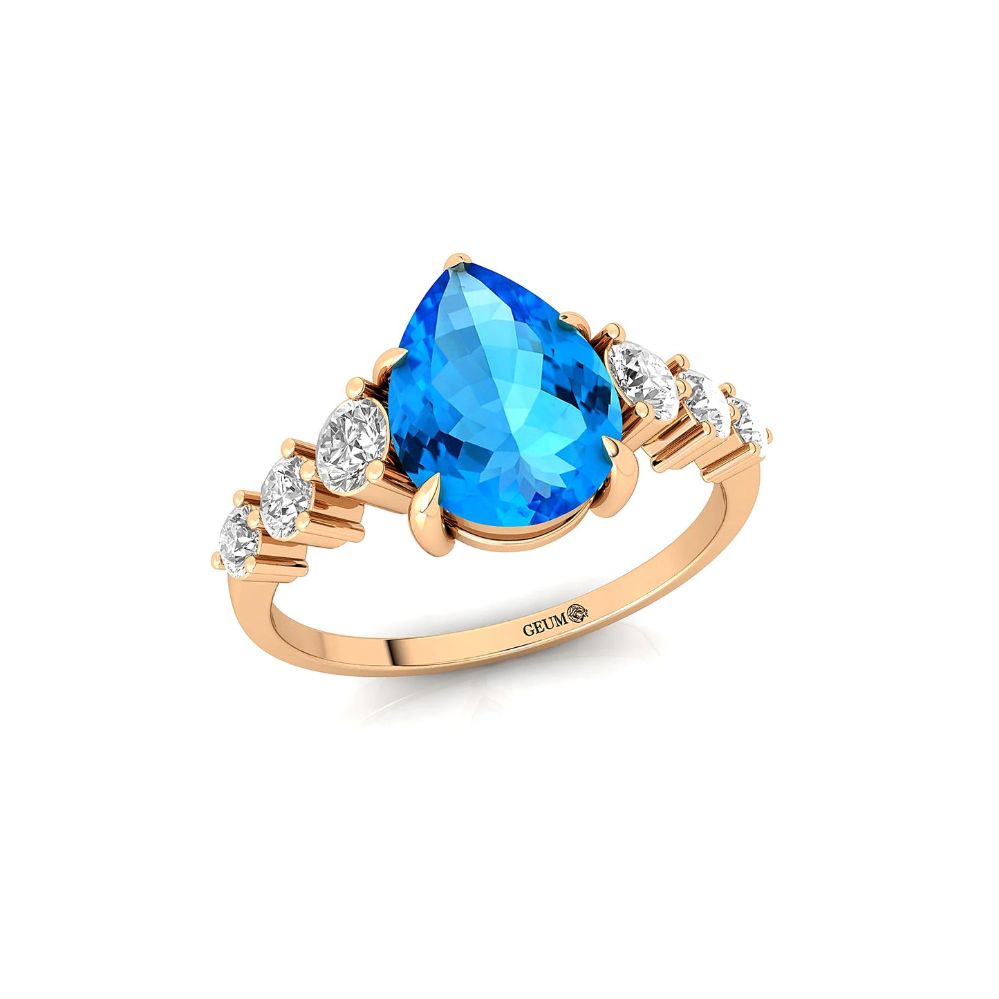 14K Pure Yellow Gold Ring Natural Swiss Blue Topaz Gemstone Women Classic Cluster Bridal Engagement Rings Real Gift for Her