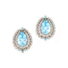 Double Halo Diamonds Pear Aquamarine Gemstone Solid Gold Stud Earrings Handmade Cute Fine Jewelry Natural Real Diamonds Earrings