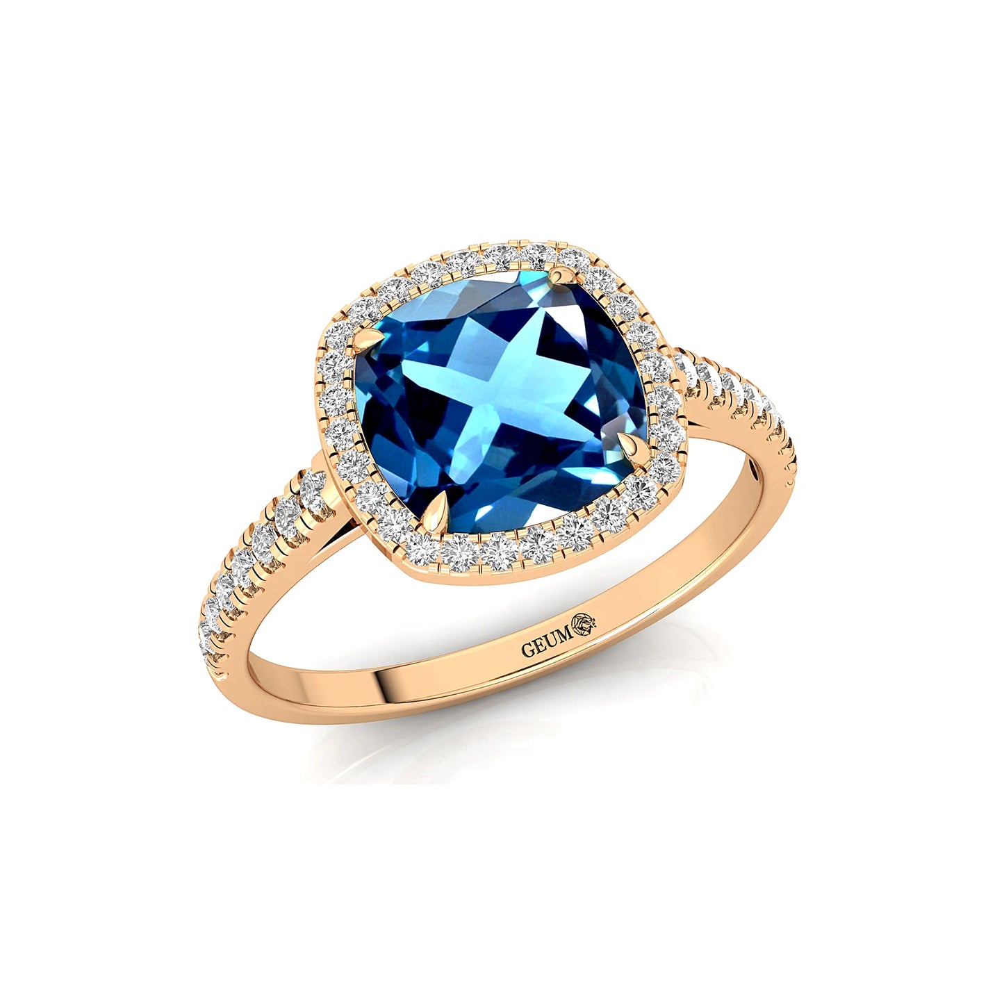 Natural London Blue Topaz December Birthstone Classic 14k Real Gold Cushion Shape Prong Set Custom Size High Quality Jewelry