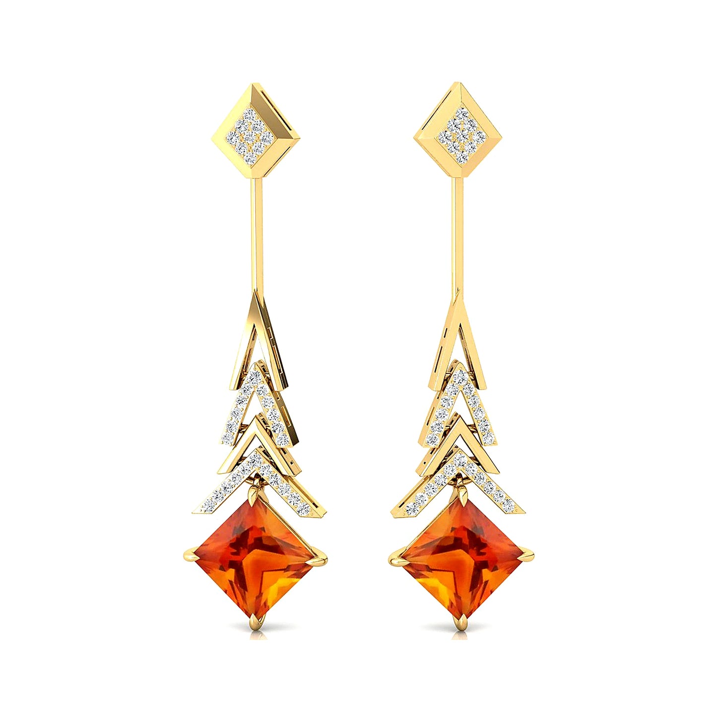 18k Solid Gold Natural Citrine & Real Diamonds Drop Earrings Rhodium Plated Cute Style Wedding Anniversary Gift for Women