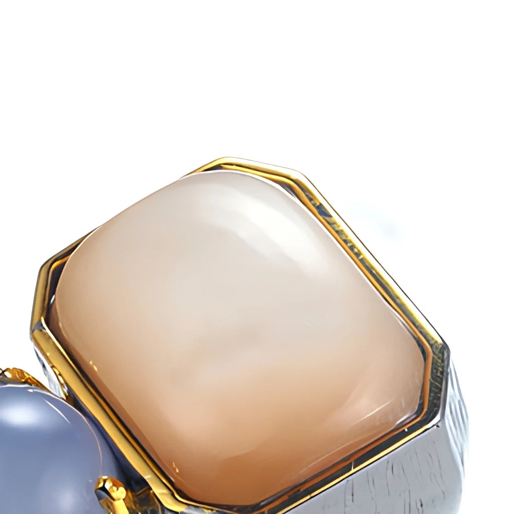 Wholesale Stylish Fashion Jewelry Blue Chalcedony and Pink Mop Men Ring 925 Sterling Ring
