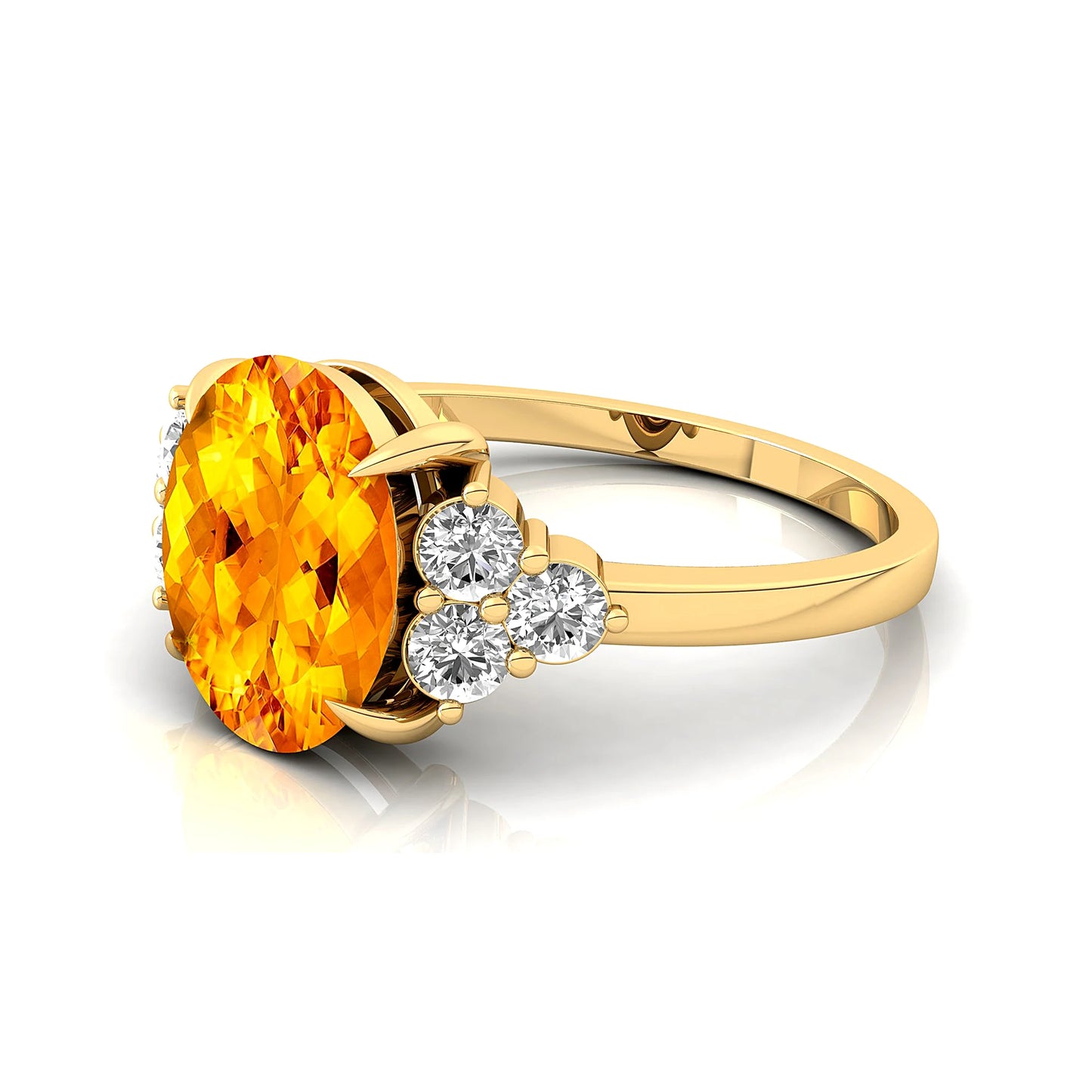 Luxury Solid Gold Oval Cut Citrine Gemstone Ring Real Diamonds Pave Setting Certified Statement Wedding Engagement Ring Party