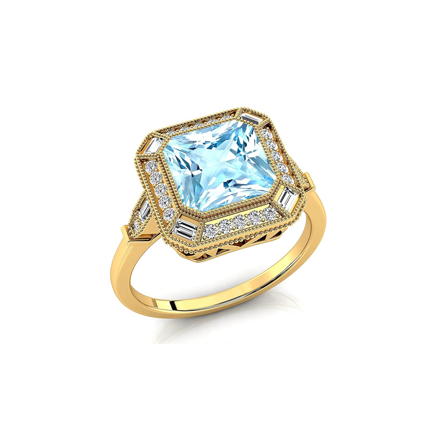 18k Solid Gold Engagement Rings Aquamarine Gemstone Real Diamonds Rhodium Plated Classic Wedding Valentine's Day Gifts for Women