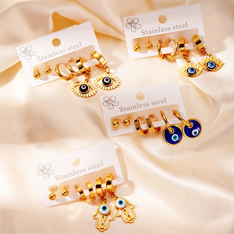 S&S 18K Gold Plated Eye & Heart Hoop Earring Set – Collection