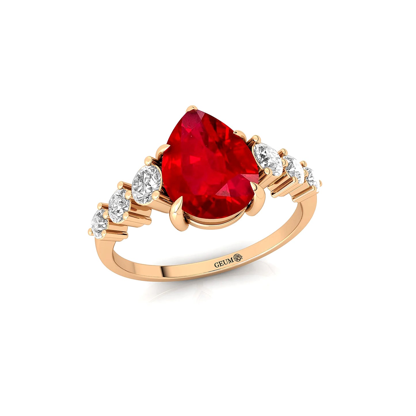 14K Pure Gold Lab Grown Ruby Gemstone & Diamond Band Solitaire Ring New Arrival Classic July Birthstone Party Anniversary Rings