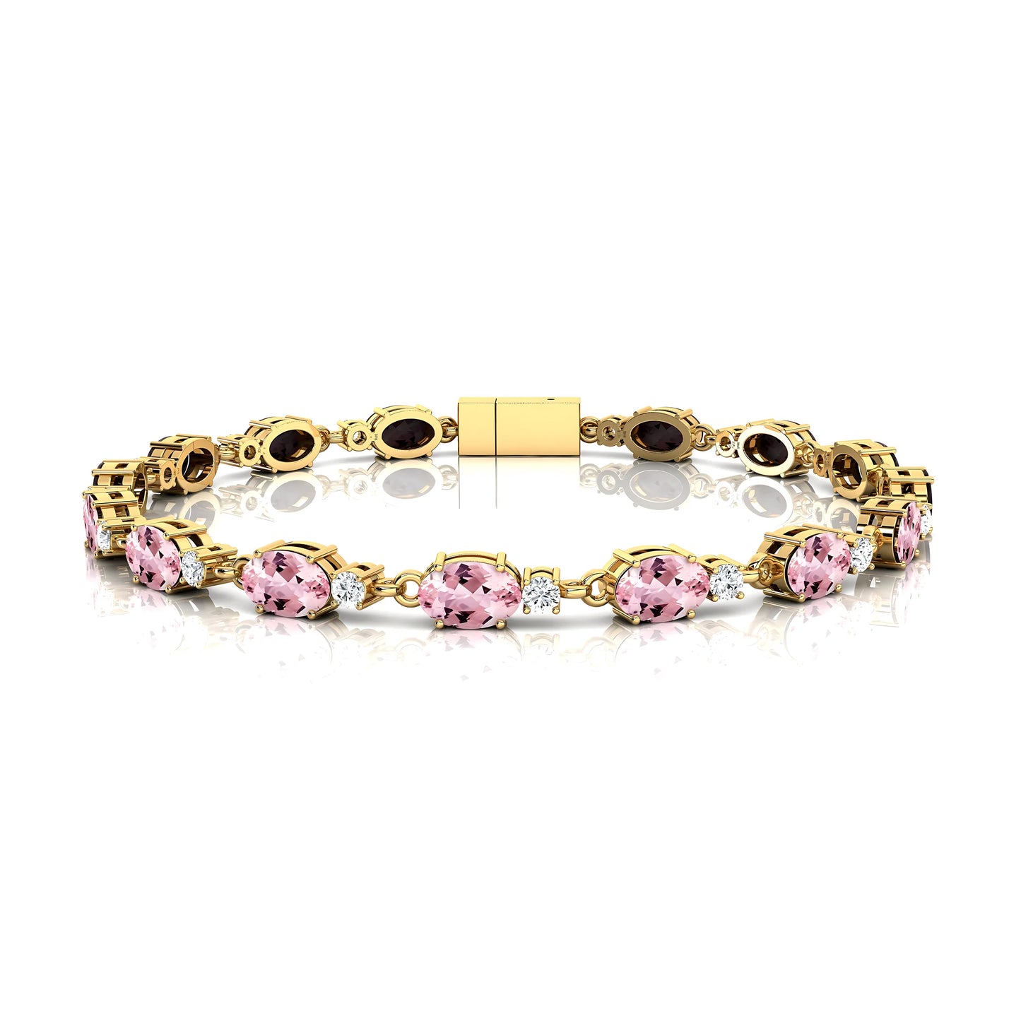Fine Jewelry 14k Gold Natural Oval Shape Morganite and Round Diamond Tennis Bracelet Custom Length 2.2mm Iced Out Tennis Chains