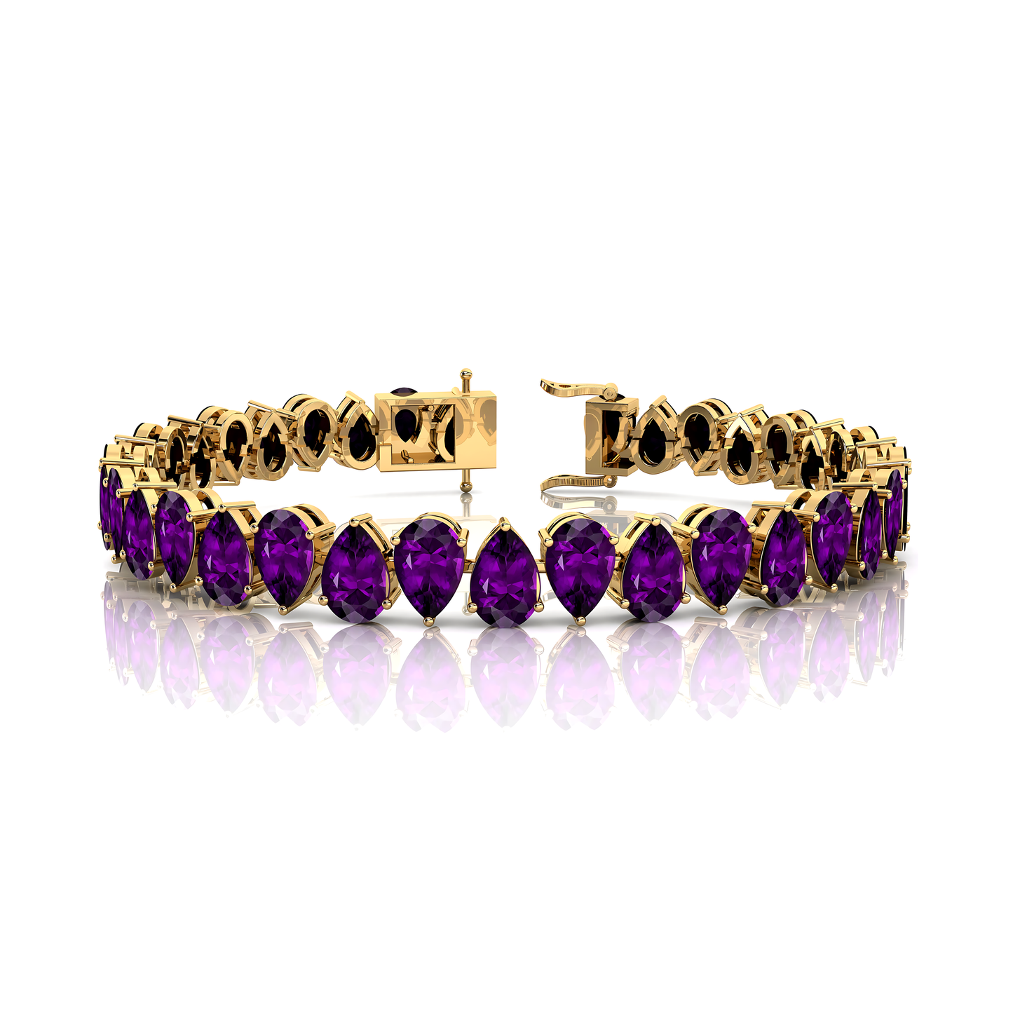 Natural Alternative Pear Cut Purple Amethyst 14K Gold Tennis Bracelet Gemstone Bracelet 2025 Modern Minimalist Women's Bracelet
