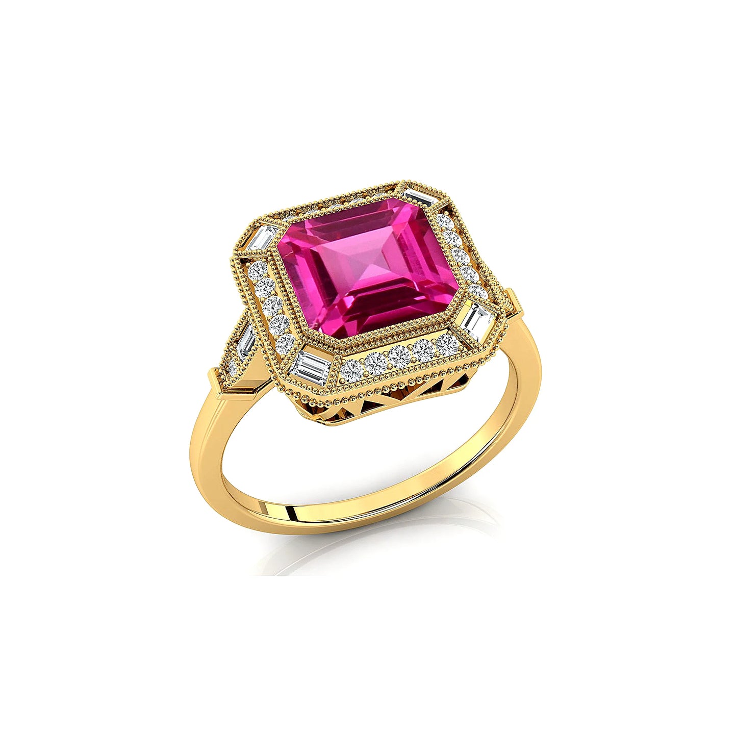 Lab Grown Pink Sapphire Solid 18k Gold Rhodium Plated Natural Pave Diamond Luxurious Engagement Ring Bridal Jewelry Wholesale