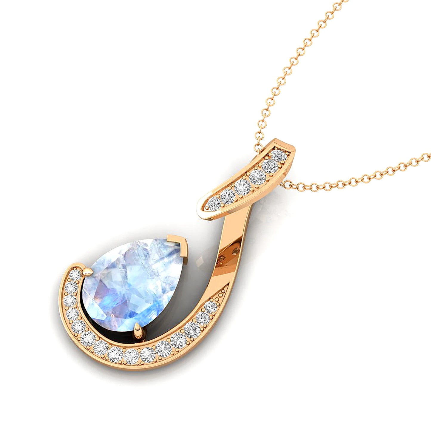 Pear Cut Natural Rainbow Moonstone Tear Drop Charm's Pendant Necklaces With Diamonds Anniversary Gift For Her 18k Solid Pendant