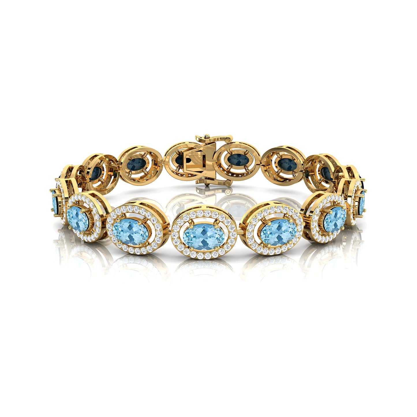 Trendy Style 2025 Natural Aquamarine Gemstone & Real Diamond Tennis Bracelet 14K Solid Gold Fine Jewelry Bracelet Gift for Her